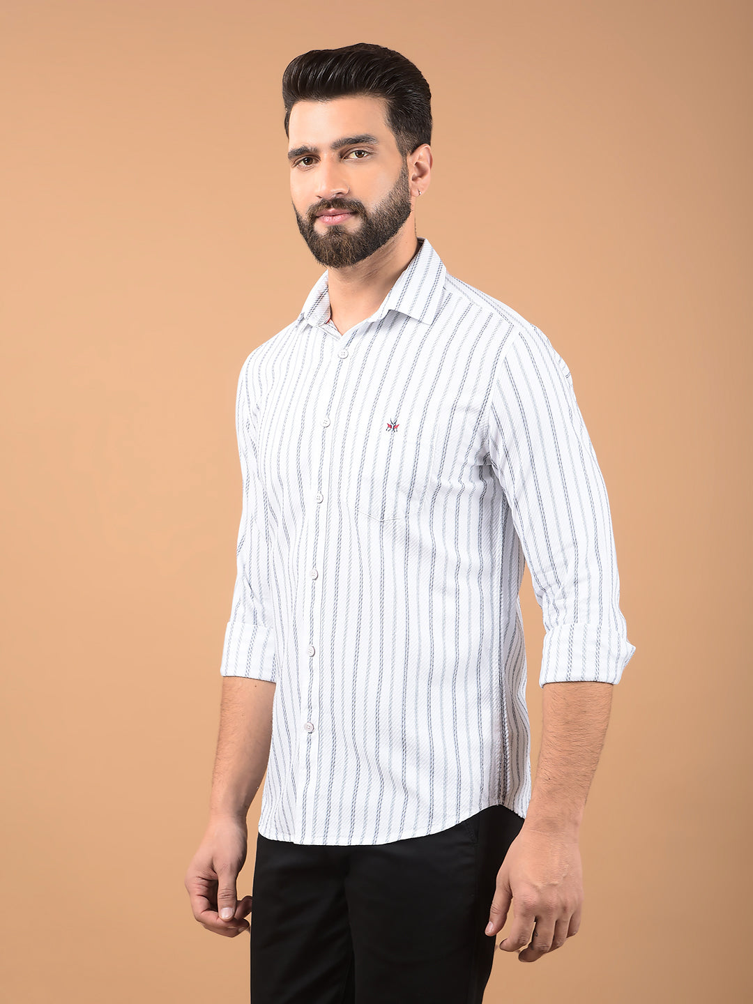 White Vertical Stripes 100% Cotton Shirt