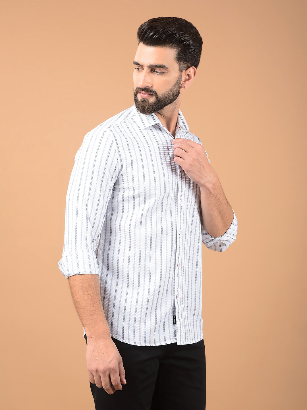 White Vertical Stripes 100% Cotton Shirt