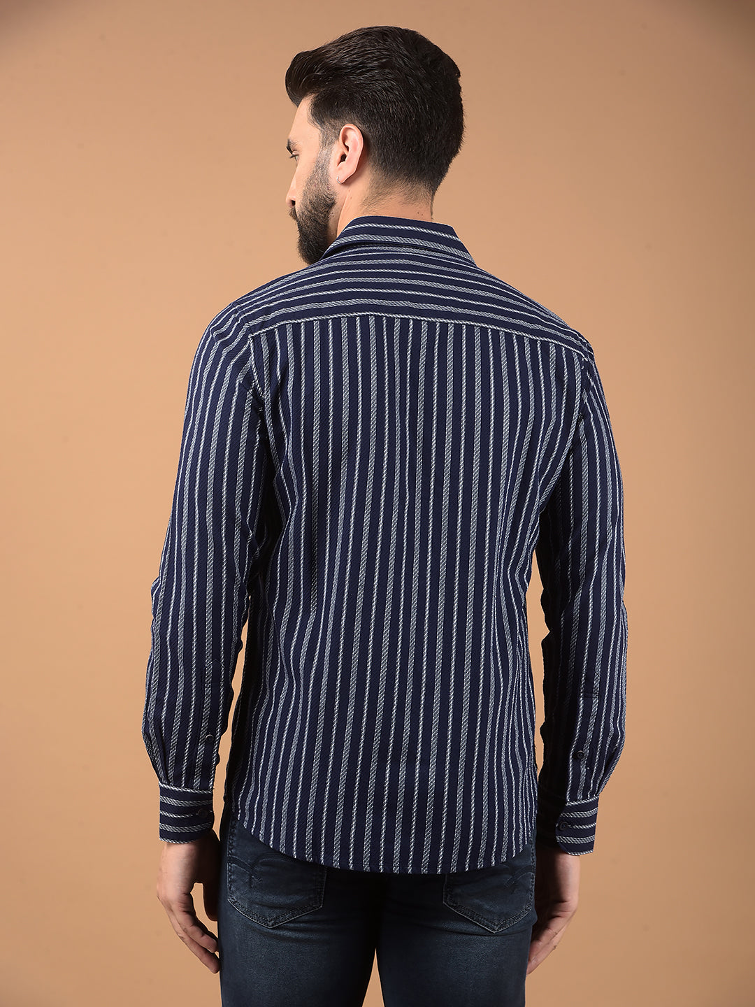 Navy Blue Vertical Stripes 100% Cotton Shirt