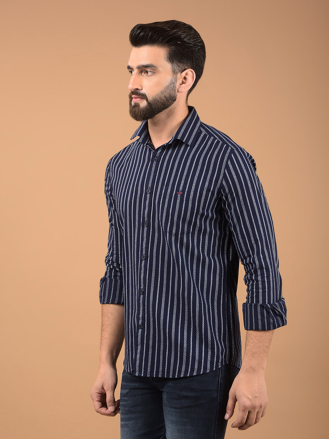 Navy Blue Vertical Stripes 100% Cotton Shirt