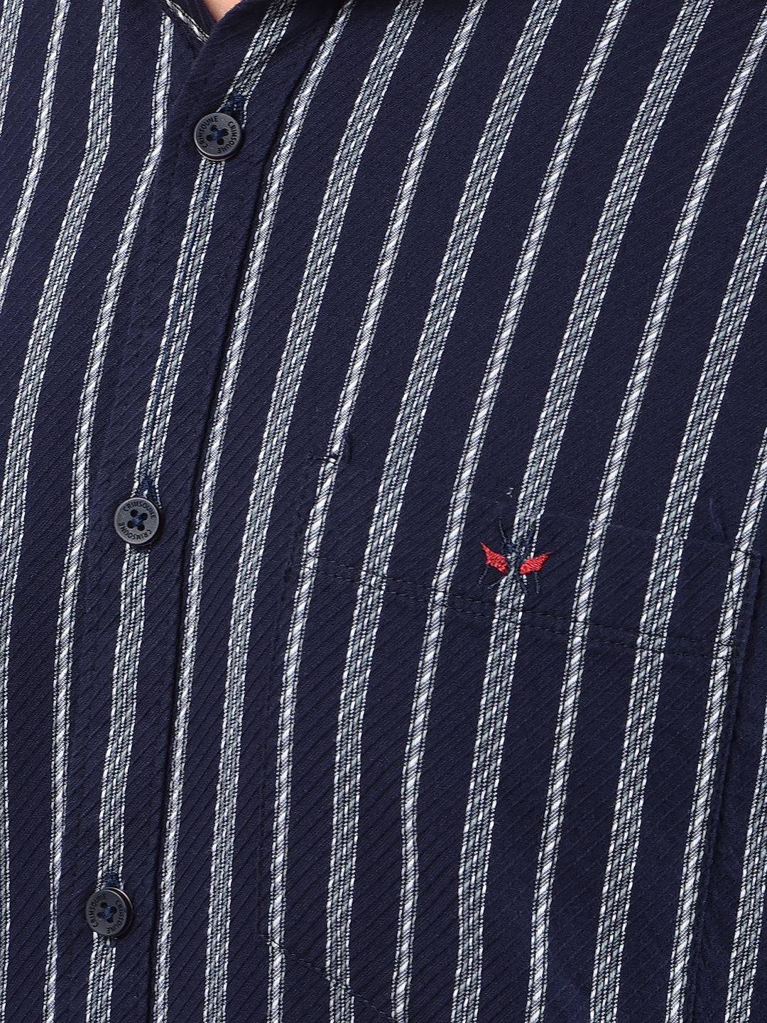 Navy Blue Vertical Stripes 100% Cotton Shirt