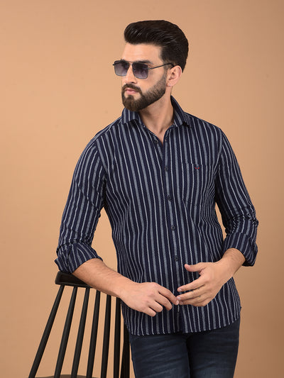 Navy Blue Vertical Stripes 100% Cotton Shirt