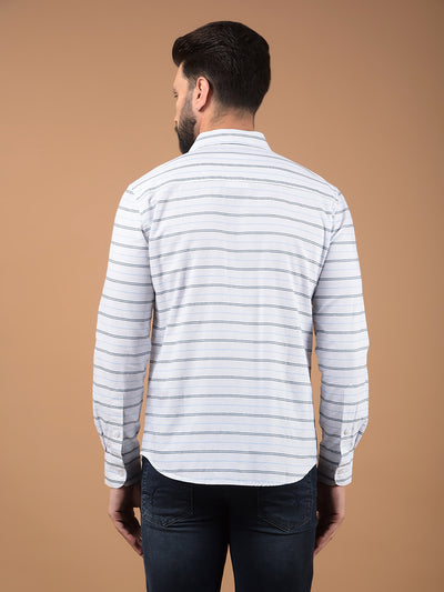 White Horizontal Stripes 100% Cotton Shirt