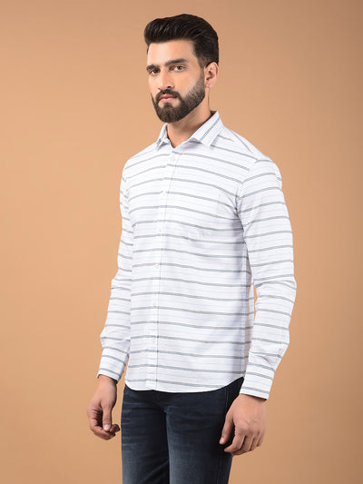 White Horizontal Stripes 100% Cotton Shirt