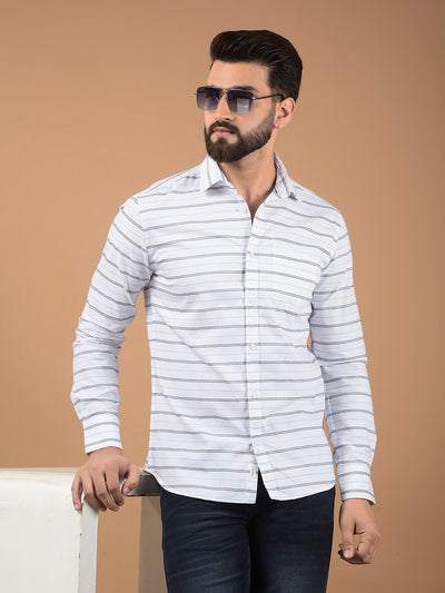 White Horizontal Stripes 100% Cotton Shirt