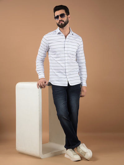 White Horizontal Stripes 100% Cotton Shirt