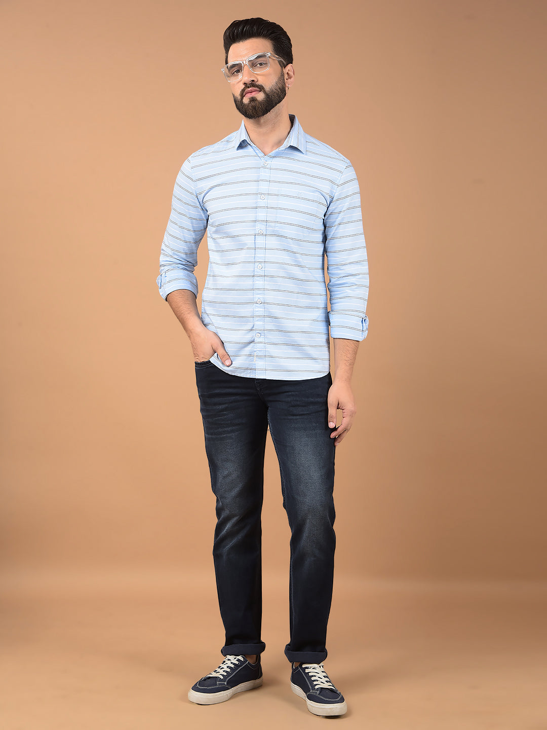 Blue Horizontal Stripes 100% Cotton Shirt