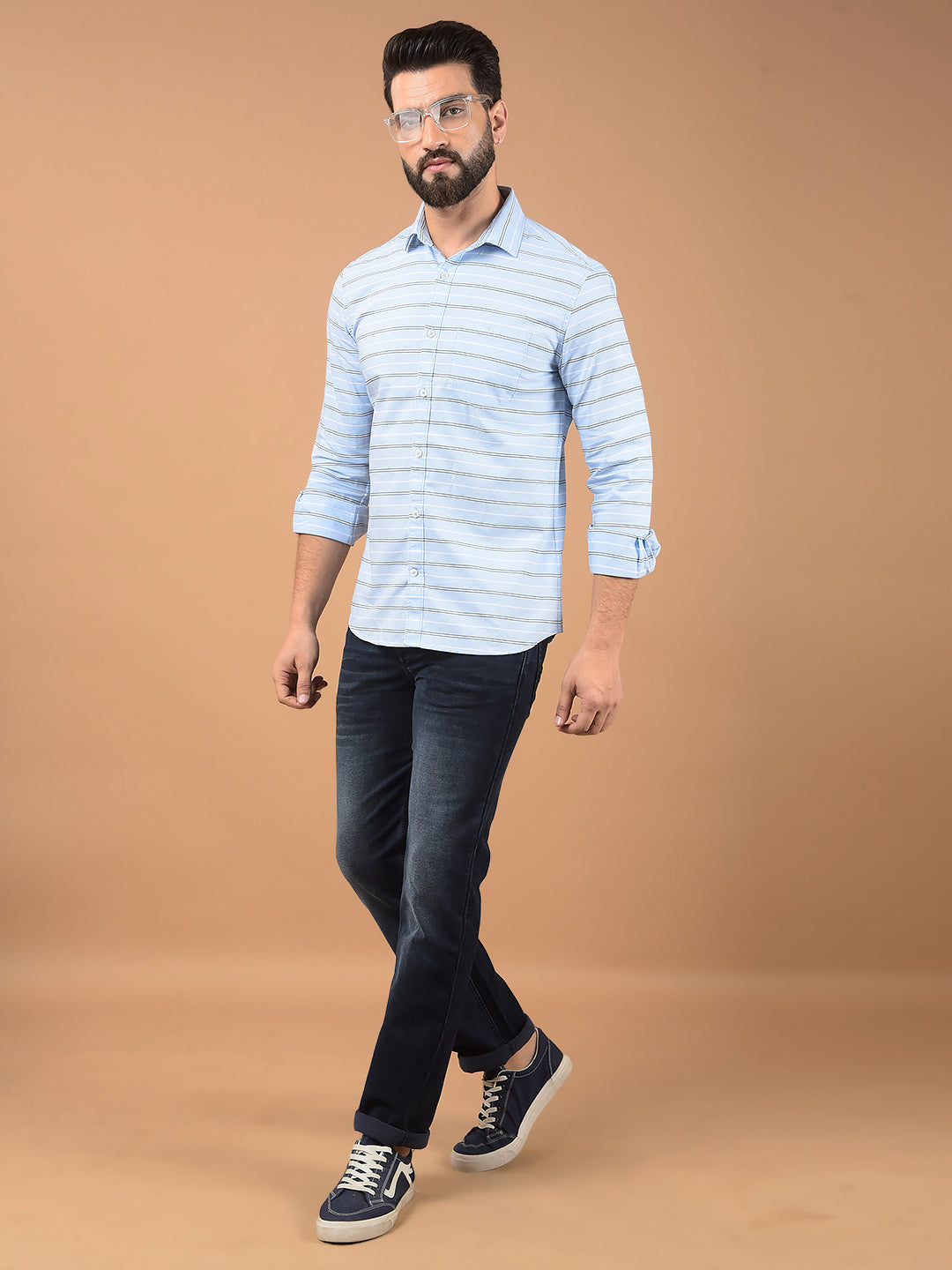 Blue Horizontal Stripes 100% Cotton Shirt