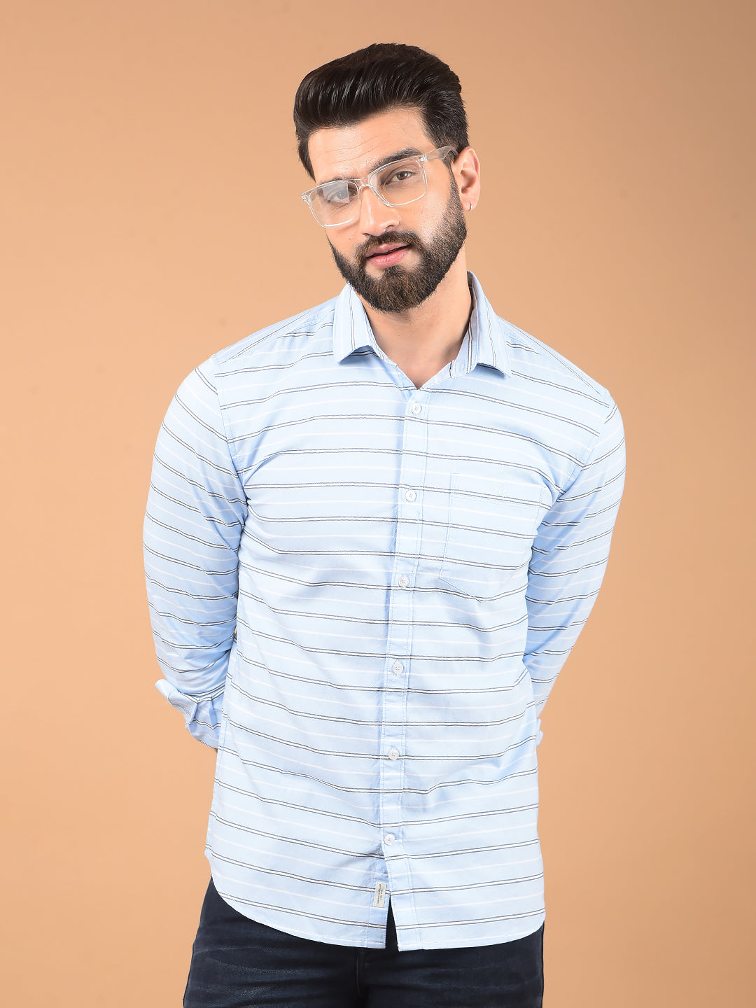 Blue Horizontal Stripes 100% Cotton Shirt