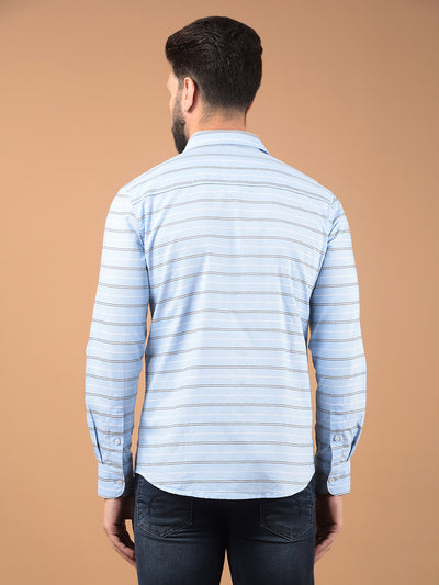 Blue Horizontal Stripes 100% Cotton Shirt