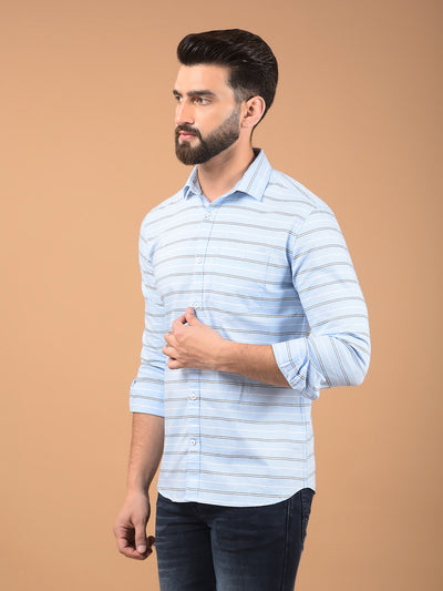 Blue Horizontal Stripes 100% Cotton Shirt