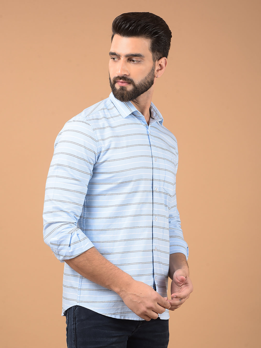 Blue Horizontal Stripes 100% Cotton Shirt