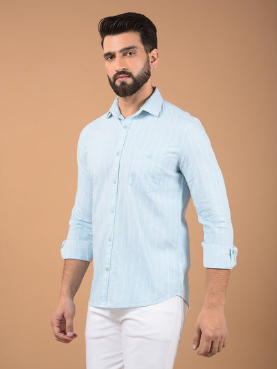 Green Vertical Stripes 100% Cotton Shirt