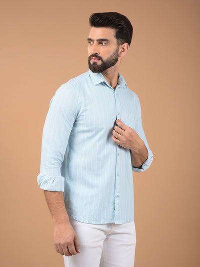 Green Vertical Stripes 100% Cotton Shirt