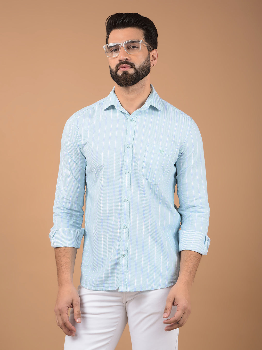 Green Vertical Stripes 100% Cotton Shirt