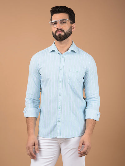 Green Vertical Stripes 100% Cotton Shirt