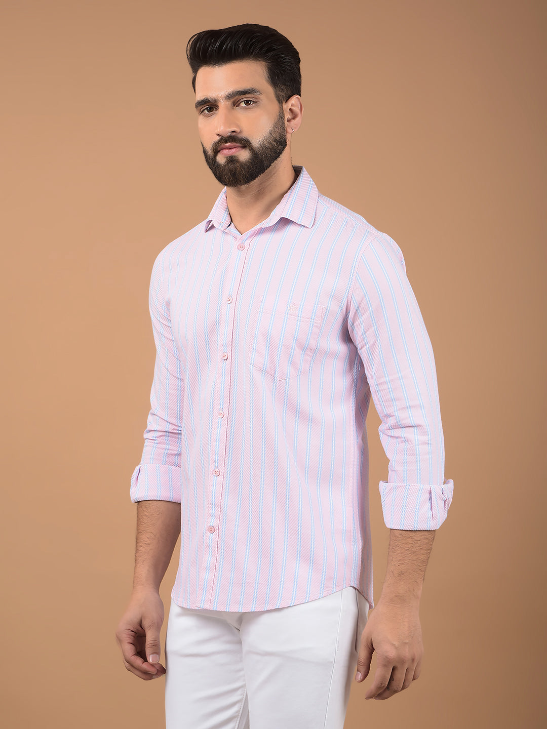 Pink Vertical Stripes 100% Cotton Shirt