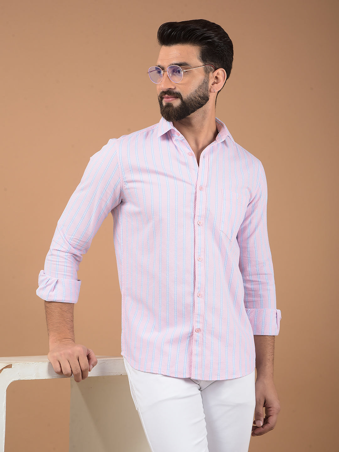 Pink Vertical Stripes 100% Cotton Shirt