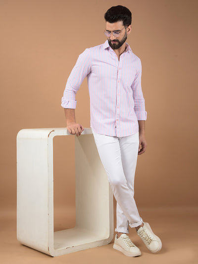 Pink Vertical Stripes 100% Cotton Shirt