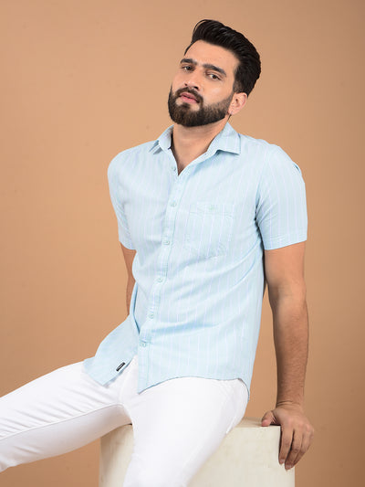 Green Vertical Stripes 100% Cotton Shirt