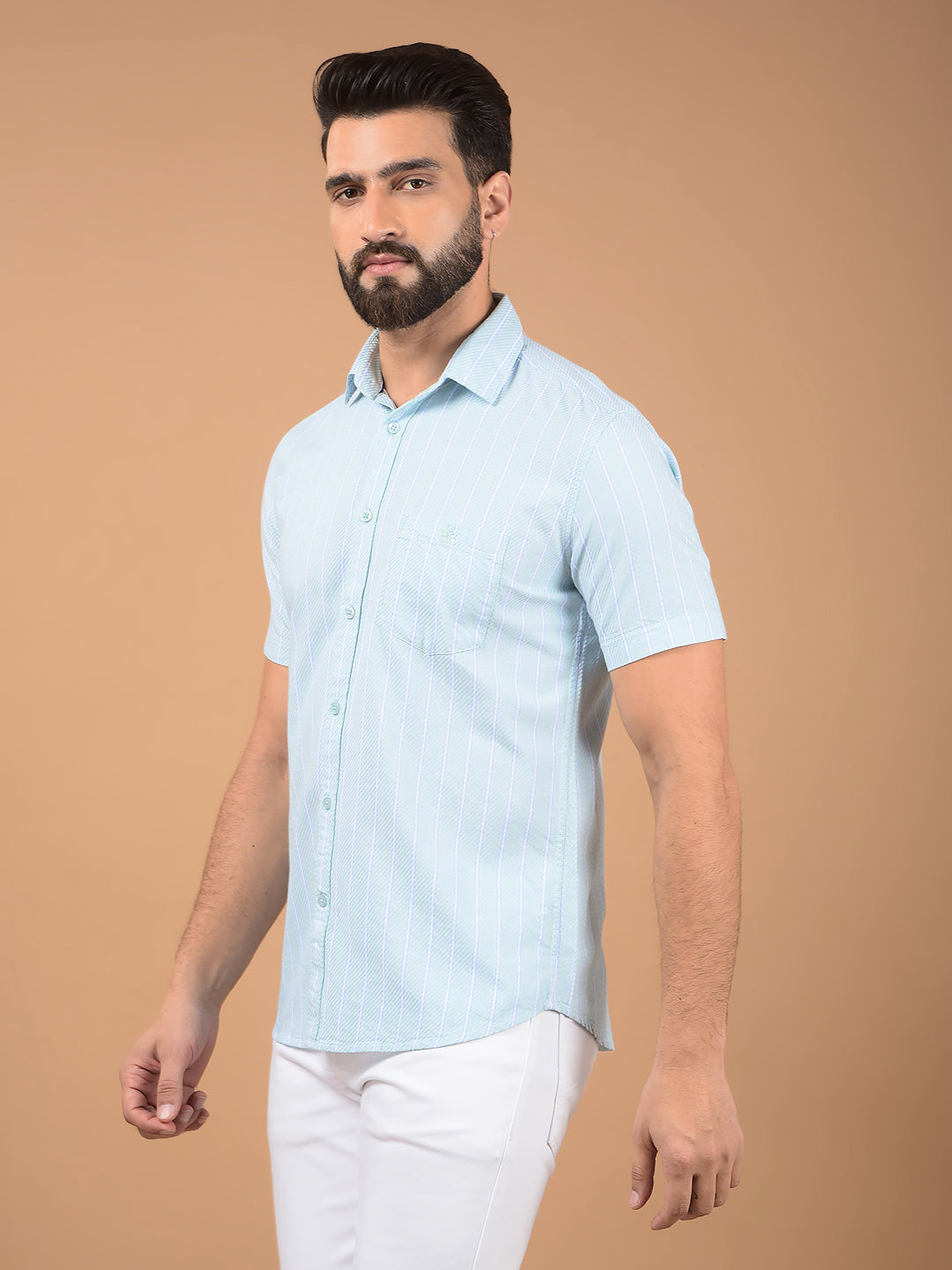 Green Vertical Stripes 100% Cotton Shirt