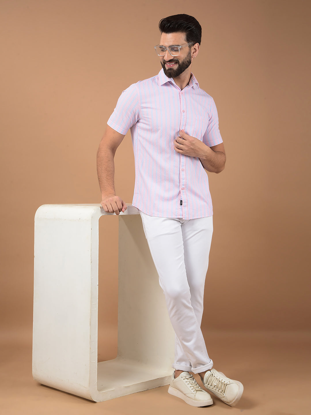 Pink Vertical Stripes 100% Cotton Shirt