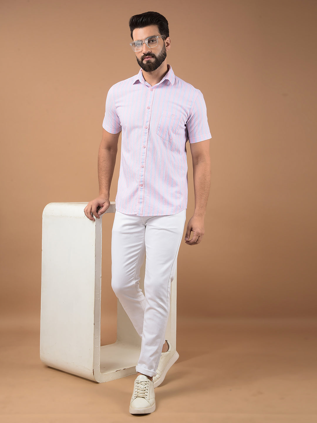 Pink Vertical Stripes 100% Cotton Shirt