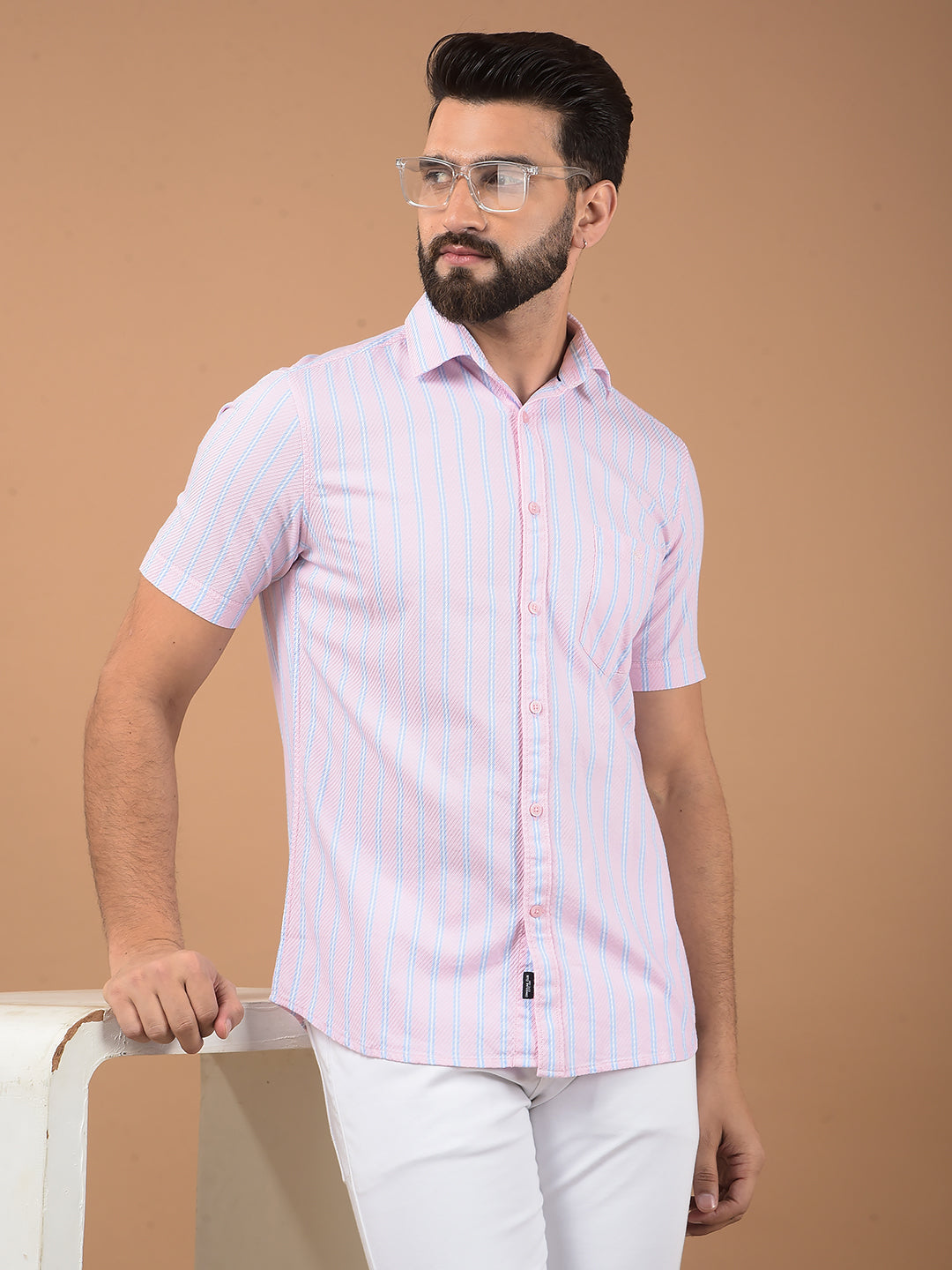 Pink Vertical Stripes 100% Cotton Shirt