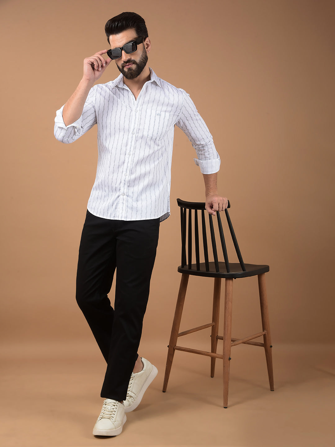 White Vertical Stripes 100% Cotton Shirt