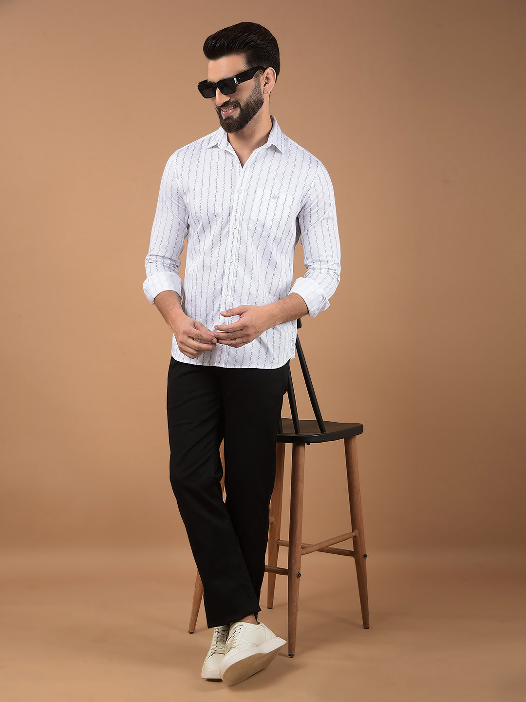 White Vertical Stripes 100% Cotton Shirt