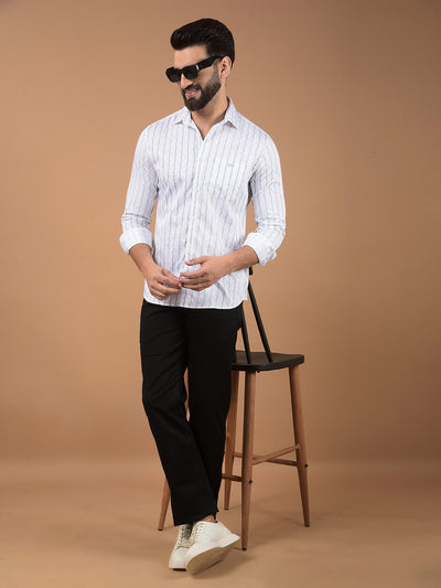 White Vertical Stripes 100% Cotton Shirt