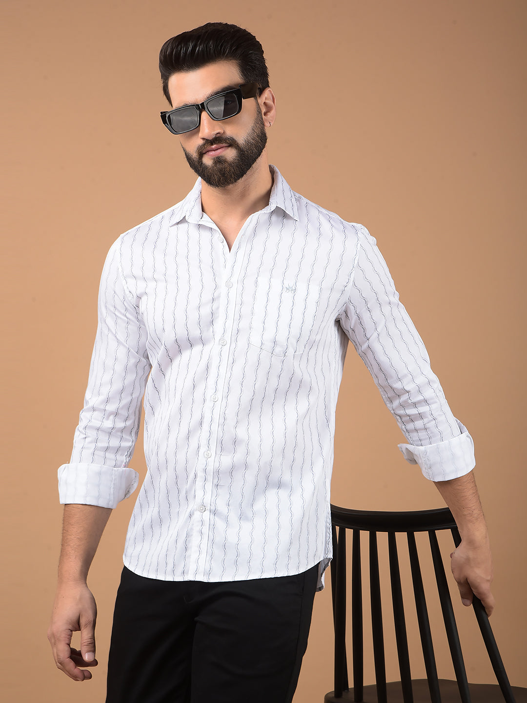 White Vertical Stripes 100% Cotton Shirt