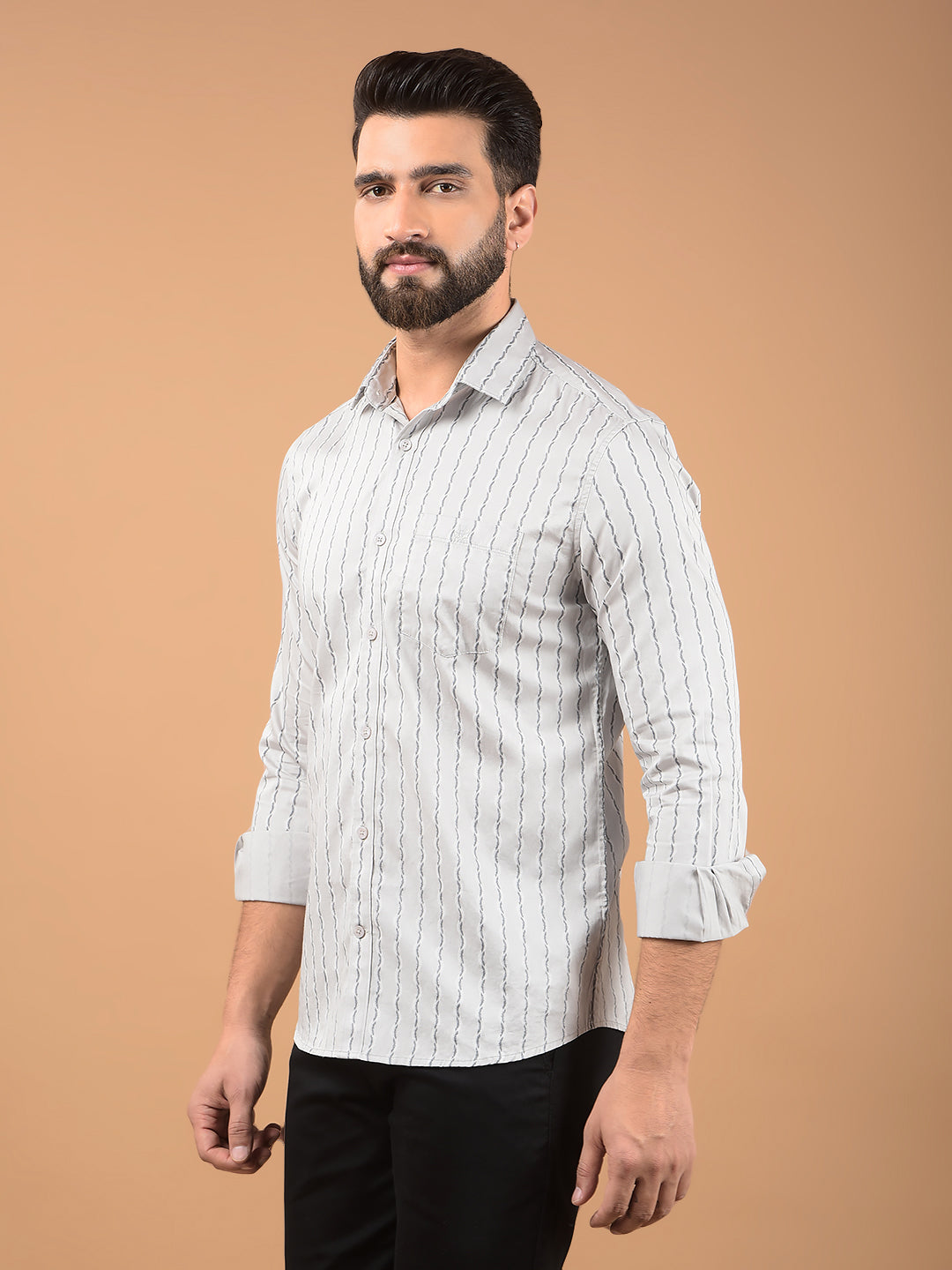 Grey Vertical Stripes 100% Cotton Shirt