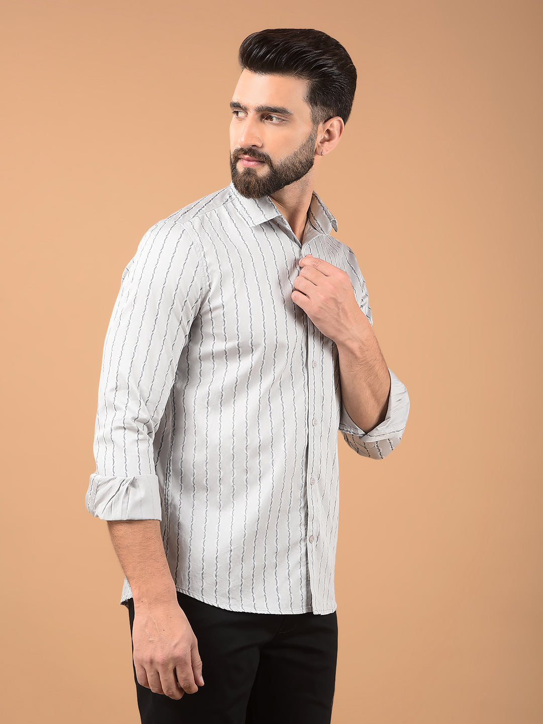 Grey Vertical Stripes 100% Cotton Shirt