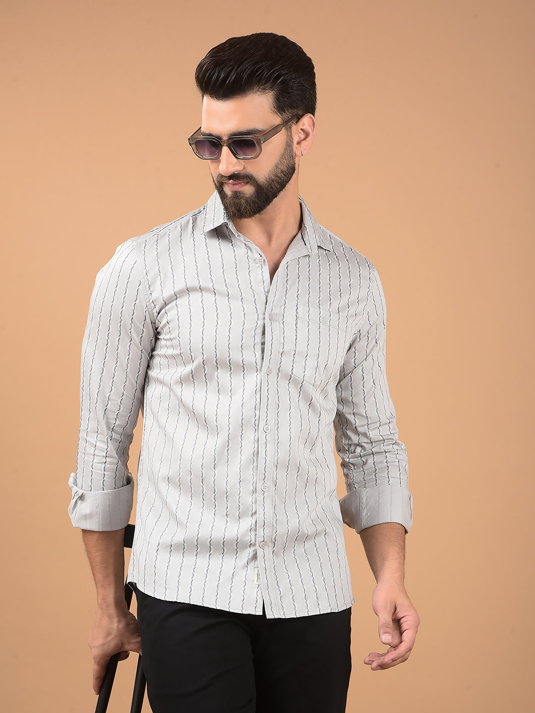 Grey Vertical Stripes 100% Cotton Shirt