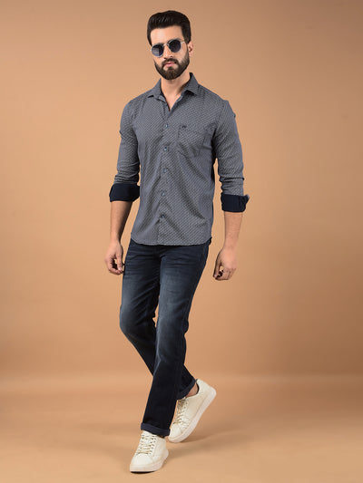 Navy Blue Printed Shirt