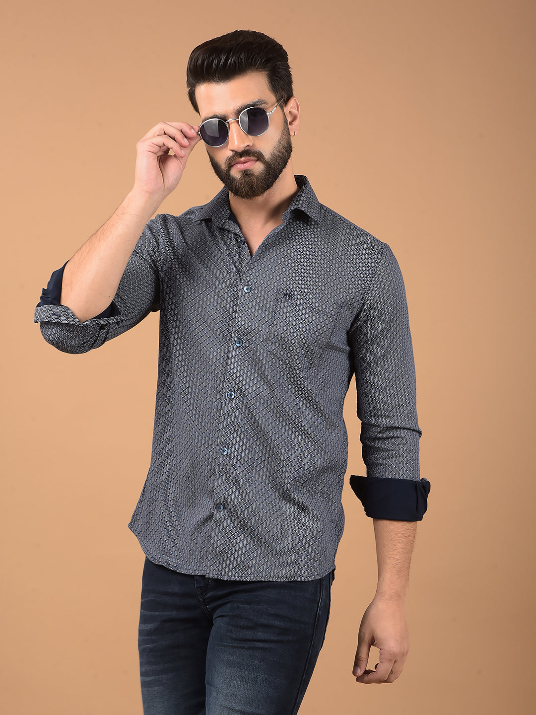 Navy Blue Printed Shirt