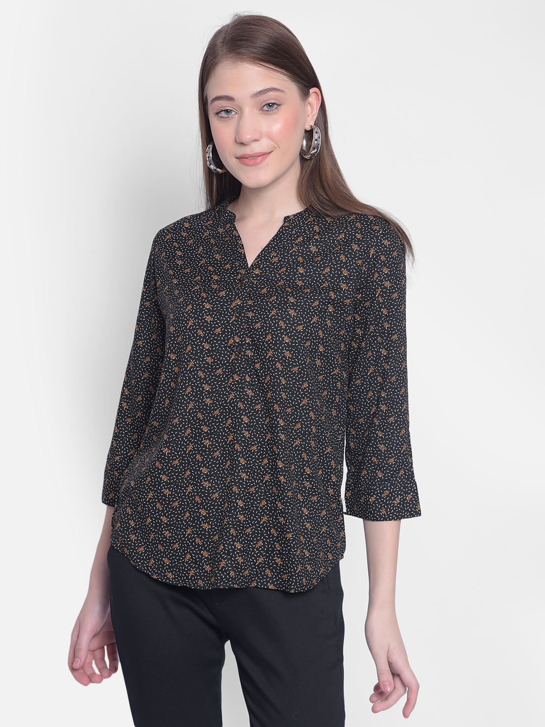 Black Printed Top-Women Tops-Crimsoune Club