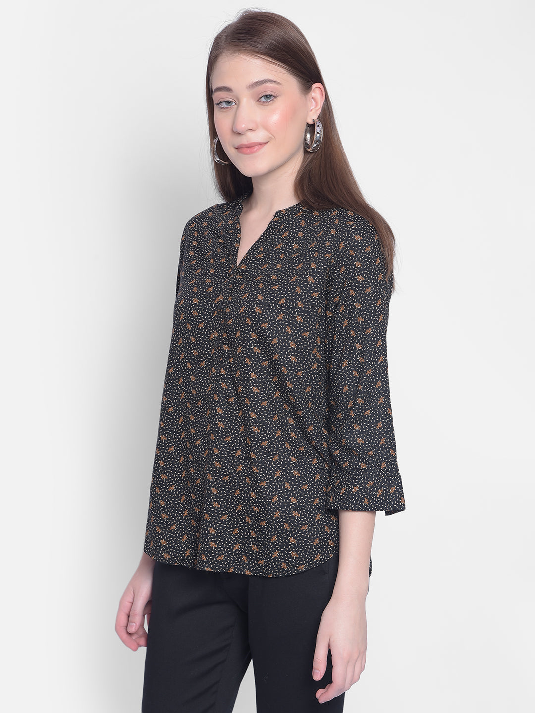 Black Printed Top-Women Tops-Crimsoune Club