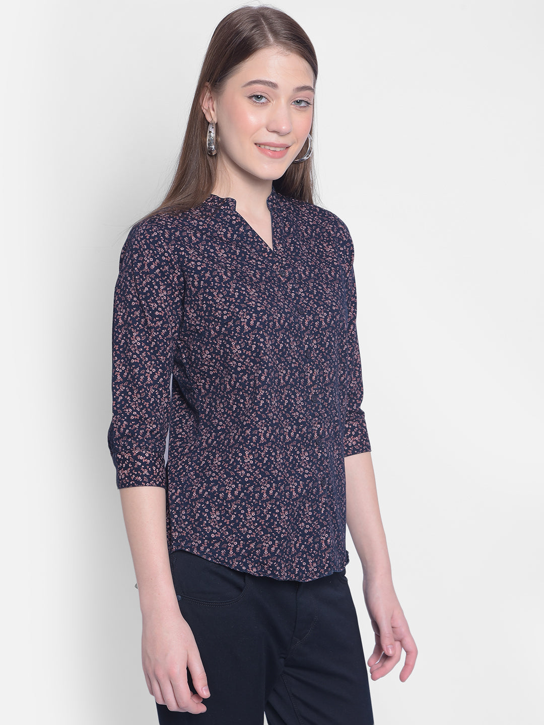 Peach Floral Shirt-Women Shirts-Crimsoune Club