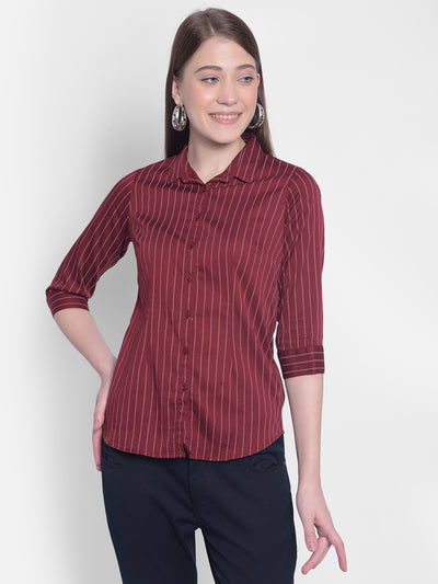 Red Striped Shirt-Women Shirts-Crimsoune Club