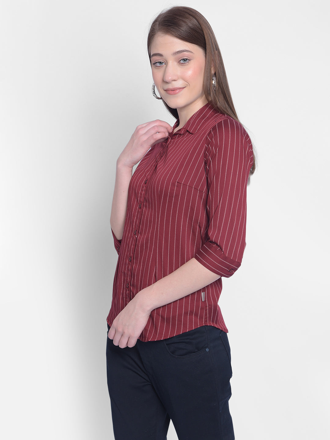 Red Striped Shirt-Women Shirts-Crimsoune Club