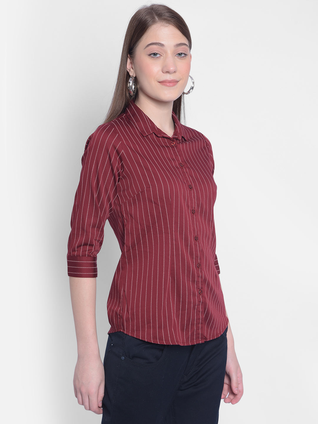 Red Striped Shirt-Women Shirts-Crimsoune Club