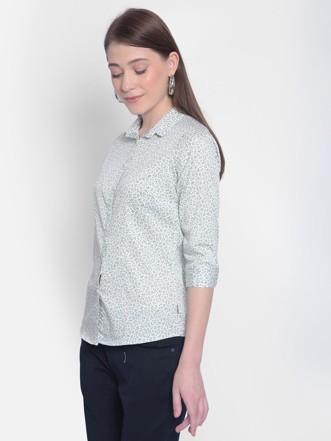 Green Printed Shirt-Women Shirts-Crimsoune Club