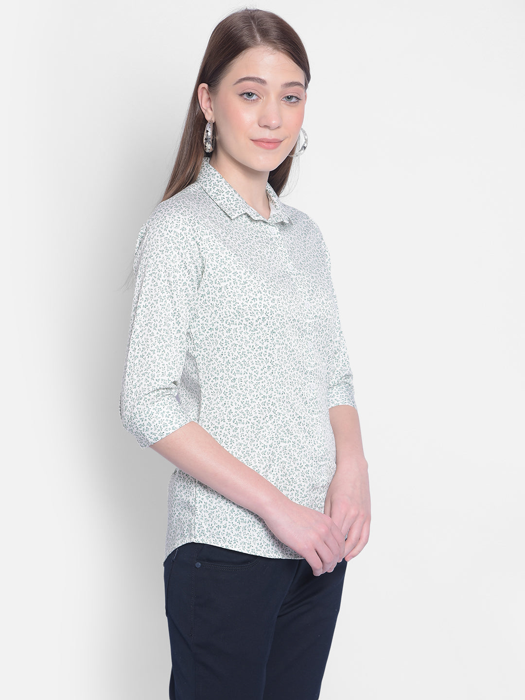 Green Printed Shirt-Women Shirts-Crimsoune Club