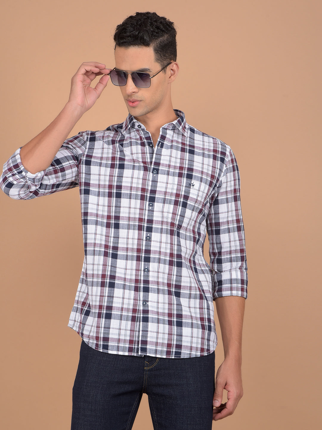 Wine Checked 100% Cotton Shirt-Men Shirts-Crimsoune Club