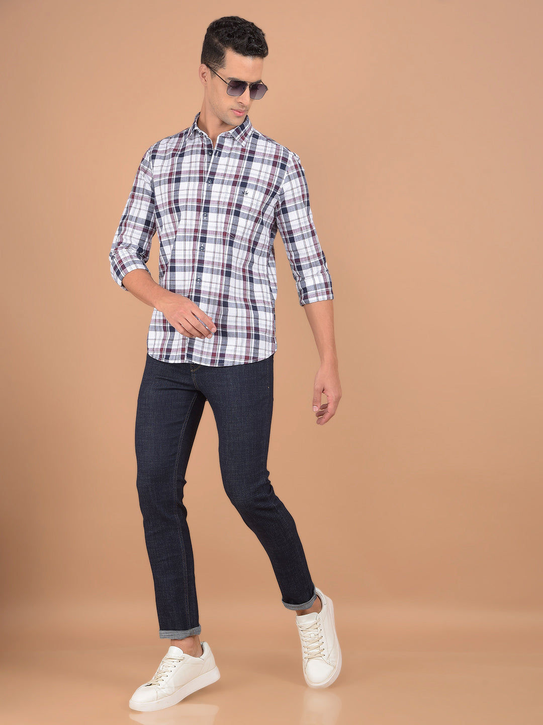 Wine Checked 100% Cotton Shirt-Men Shirts-Crimsoune Club