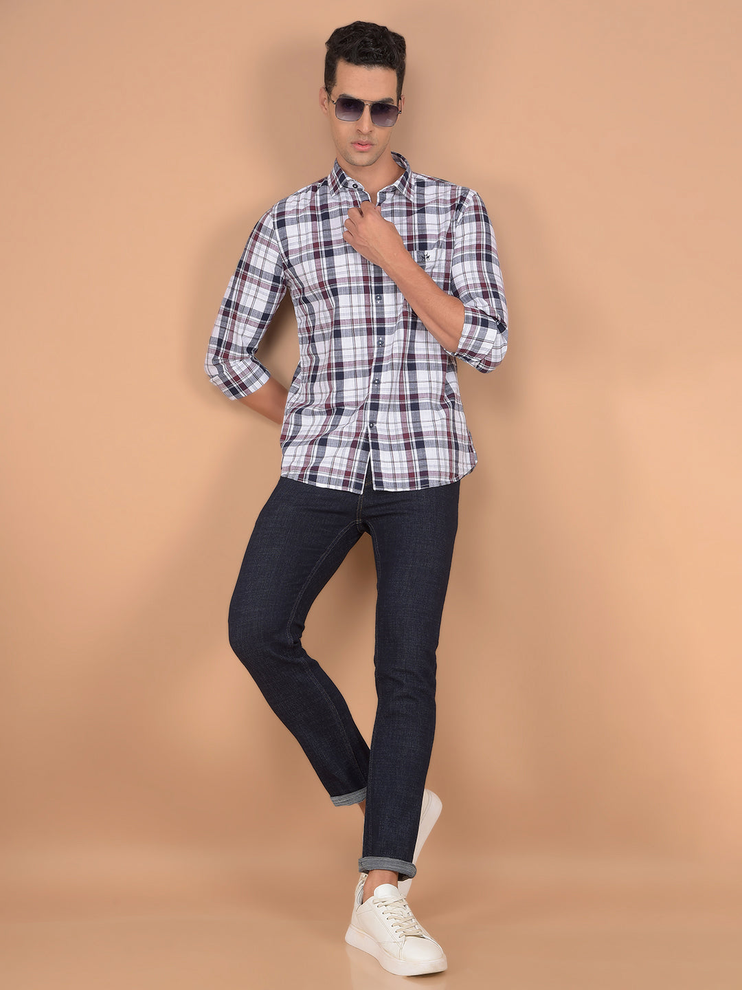 Wine Checked 100% Cotton Shirt-Men Shirts-Crimsoune Club