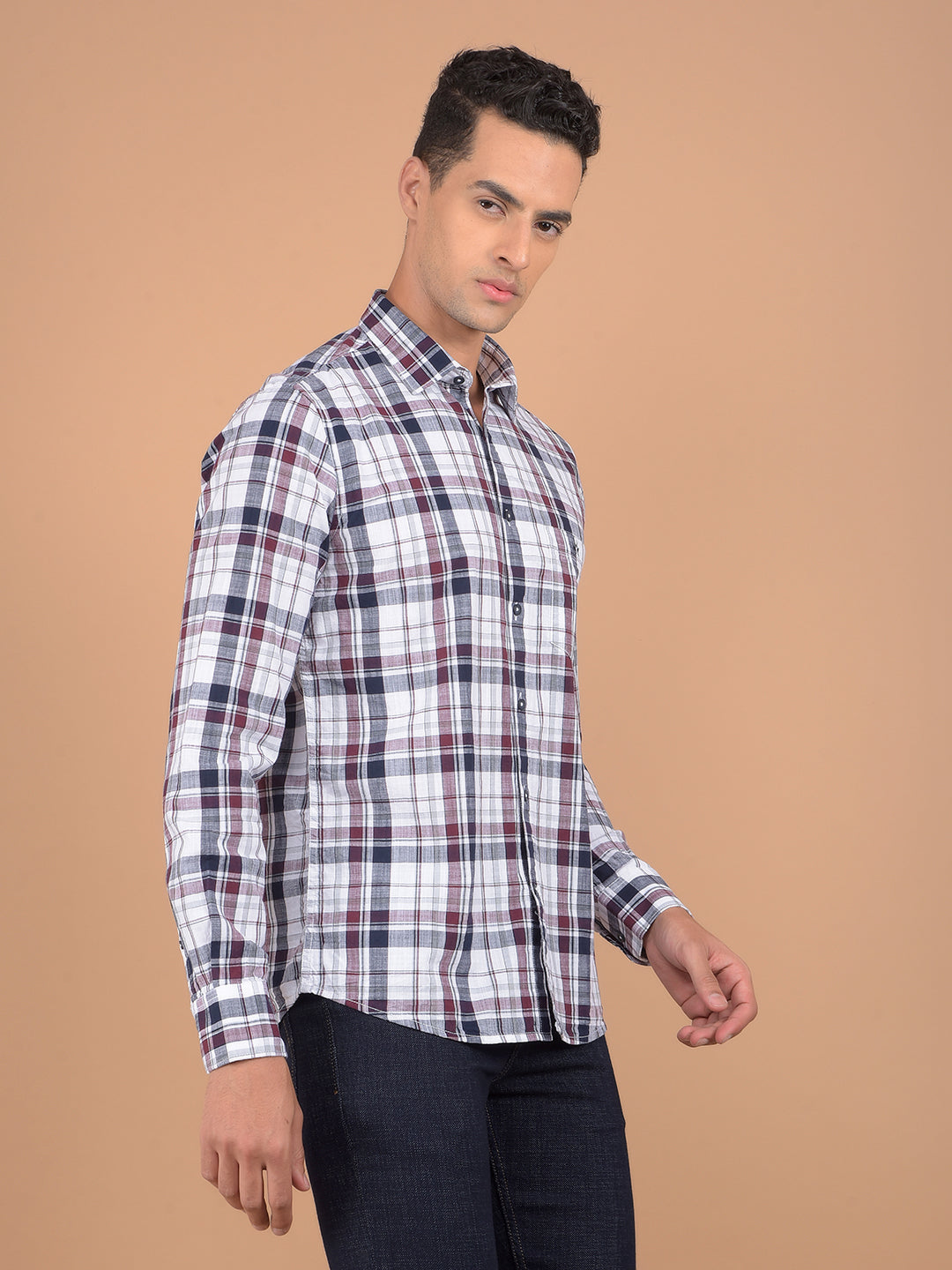 Wine Checked 100% Cotton Shirt-Men Shirts-Crimsoune Club