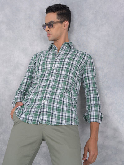 Green Checked 100% Cotton Shirt-Men Shirts-Crimsoune Club